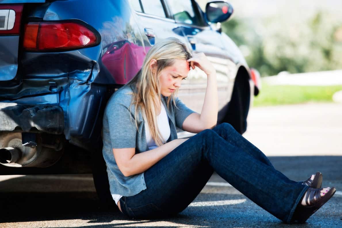 Young Woman After A Car Accident Stock Photo