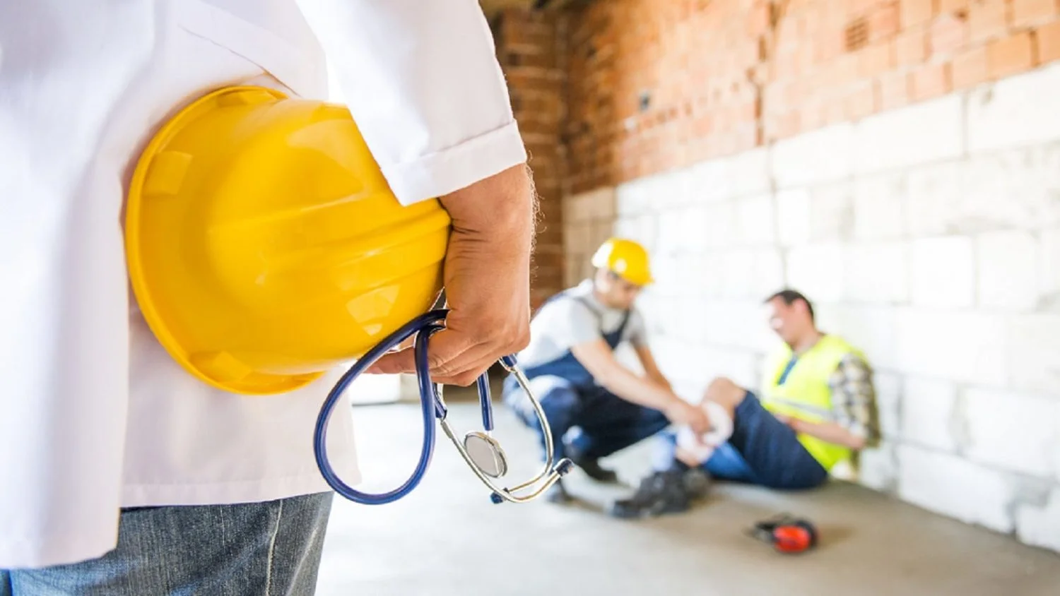 Construction Worker With Injury Stock Photo