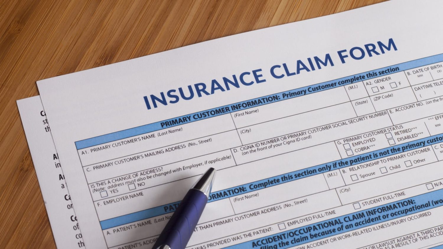 Insurance Claim Form Stock Photo
