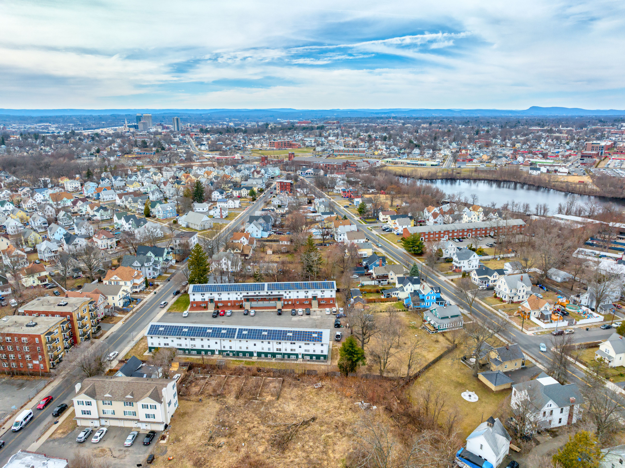 Aerial view of homes and streets in Springfield, MA.